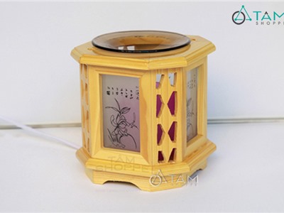 Đèn xông tinh dầu gỗ bát giác vàng [Tặng bóng đèn] DXTDD-M0047W